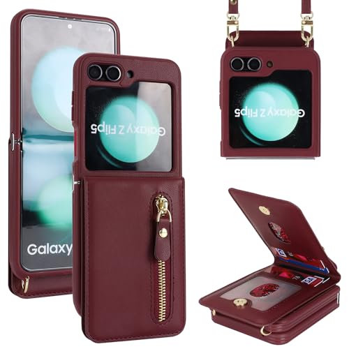 Joli étui de téléphone à rabat 5 pour femme Cavor avec pochette cuir zip rouge