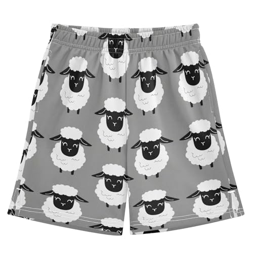 J JOYSAY Cartoon Sheep Gray Boys Athletic Shorts Kids Youth Casual Shotrs with Pockets Elastic Waistband
