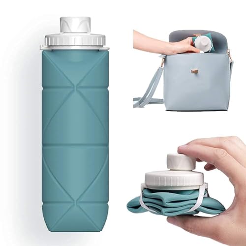 Image of Collapsible Silicone Water Bottle 610ml | Leakproof, BPA-Free, Foldable Wide Mouth, Portable for Travel, Gym, Cycling, Camping, Sports Reusable Lightweight Drinking Bottle with Secure Lid