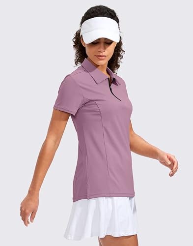 Viodia Women's Golf Shirt Short Sleeve With Zip Up Quick Dry Stretch Tennis Collared Polo Shirts For Women Golf Apparel Clothes Mauve Pink #TOP2