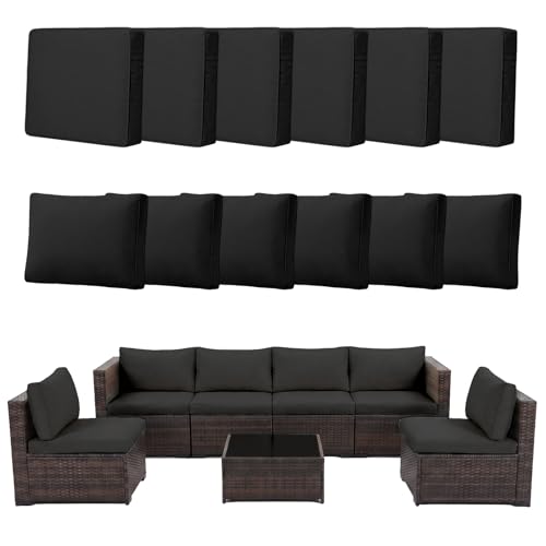 12pcs Outdoor Patio Cushion Covers Replacement, 24" Zippered Outdoor Cushion Covers Waterproof, UV Resistant & Washable Patio Furniture Cushion Covers Waterproof for Patio Sectional, Covers Only Black by VineBreeze - Used condition - US$33.75
