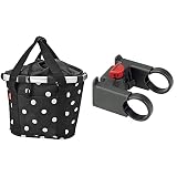 KlickFix Damen Fahrradkorb, Black Dots, 35 x 28 x 26 cm & Zubehör Lenkeradapter mit 31.8 Mm, schwarz, one Size