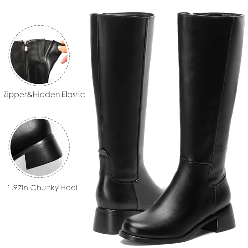 LanreyTaley Leather Boots Women Knee High Boots Low Block Heel Round Toe Side Zipper Fall Long Boots4