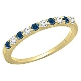 DazzlingRock Collection Women's 0.45 quilates (Ctw) 18 K amarillo oro redondo azul y blanco diamante banda de boda de 1/2 quilates (talla 7)