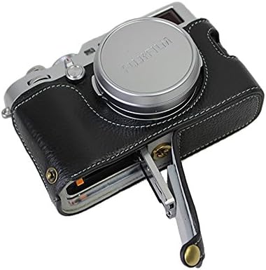 Bottom Opening Version Protective Real Leather Half Camera Case Bag for Fujifilm x100f with Hand Strap Black