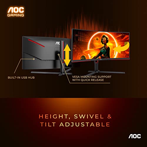 Aoc Cu34G3S 34" Frameless Curved Ultrawide Gaming Monitor, Wqhd 3440 X1440, 165Hz 1Ms, Freesync Premium, Height Adjustable, 3-Year Zero-Bright-Dot, Black #TOP5