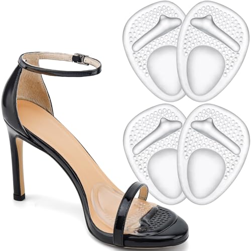 Comfowner Ball of Foot Cushions, Metatarsal Pads Women, High Heels Non-Slip Comfort Pads, Shoe Support for Metatarsalgia Mortons Neuroma Pain Relief (2 Pairs, Crystal)