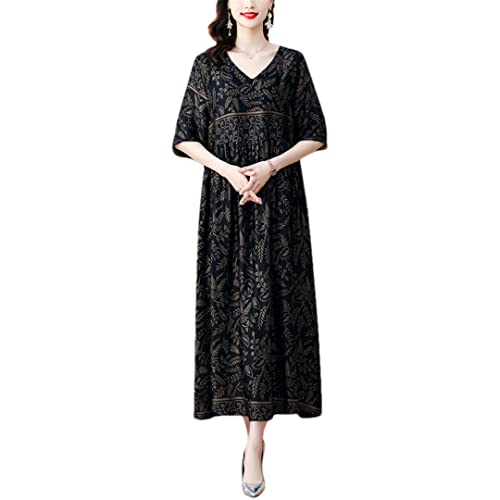Robe d'été jaune bohème midi au motif Runway contrasté noir