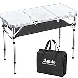 Anbte Mesa Plegable Multifuncional 90x40x70/51/26 CM Alturas Ajustables Impermeable para Jardín Exterior Camping y Picnic Playa Blanco