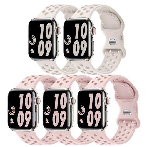 5 Pack Sport Bands Compatible with Apple Watch Band 44mm 45mm 46mm 42mm 41mm 40mm 38mm 49mm for Men Women, Breathable Silicone Wrist Strap for iWatch Series 11 10 9 8 7 6 5 4 3 2 1 SE3 2 1 Ultra3 2 1