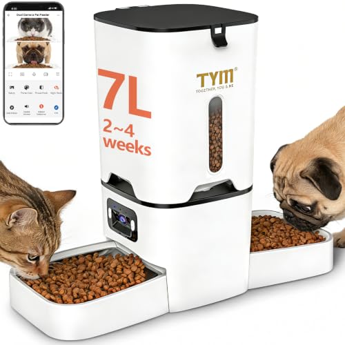 Automatic Cat Feeder with 2 Camera for 2 Cats, 7L Large Food Dispenser