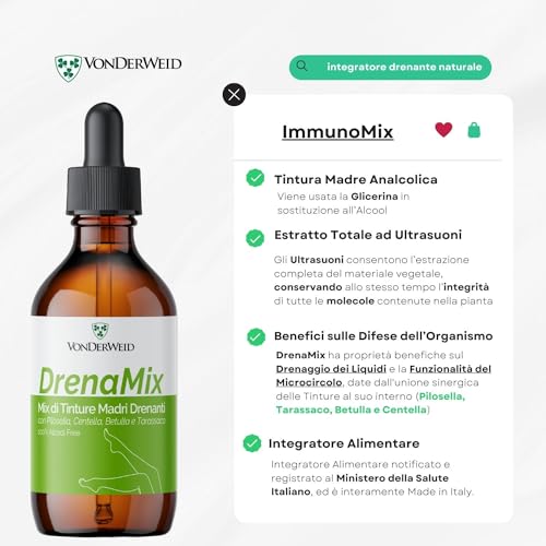 Vonderweid - DrenaMix | Mix Tinture Madri con Pilosella+ Centella+ Betulla+ Tarassaco | Integratore Drenante Depurativo Naturale | Estratto Totale ad Ultrasuoni | Analcolico, Vegan | 100 ml - 4