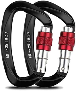 welltop Climbing Carabiners, 2pcs Aluminum Locking Carabiner Clip D-Shaped 25KN Heavy Duty Carabiner Hook with Screwgate for Climbing, Rappelling, Hammocks, Dog Leash, Water Bottle
