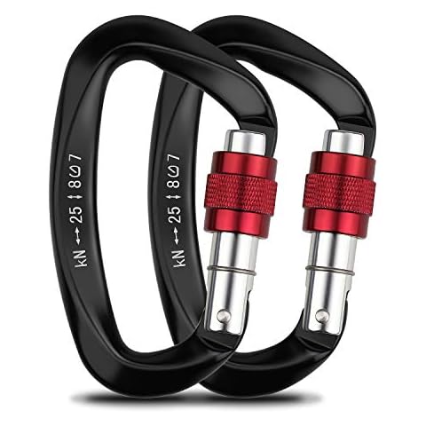 Welltop Climbing Carabiners, 2pcs Aluminum Locking Caribina Clip D-Shaped 25KN Heavy Duty Carabiner Clip Karabiner with Screwgate for Climbing, Rappelling, Hammocks, Dog Leash, Water Bottle Cover