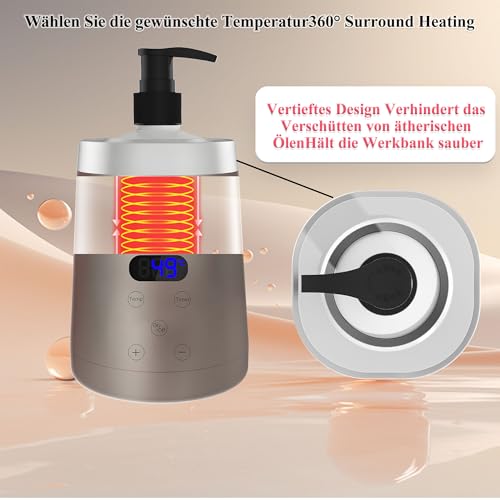 JOJOCOSMO öl erwärmer Massage,Massageöl Wärmer mit Zwei Ölflaschenspender, stufenloser Erwärmer von 30 bis 65 °C,Lotion Flaschenwärmer Spenderheizung,for Salon,Haushalt Massageöl Flaschenwärmer, Gold