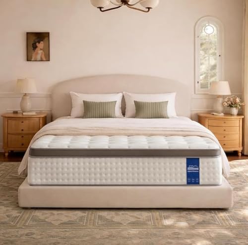 Rakoide Queen Mattress - 14 inch Hybrid Mattress Queen Size in a Box Memory Foam Mattress with Pocket Springs Medium Firm Pressure Relief & Motion Isolation CertiPUR US Certified