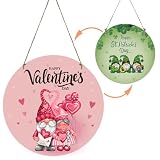 Valentines Day Decorations St Patricks Day Decorations Reversible Happy Valentines Wreath Gnomes Door Decor Gnomes Hanging Sign Wooden Wreaths for Front Door Hanger for Porch Wall Indoor Home Decor