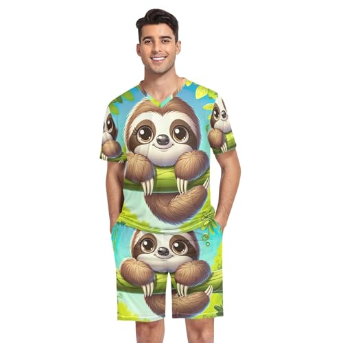 Pajama Set for Men, Short Sleeve Summer Sleepwear Lightweight Loungewear, S-XXL