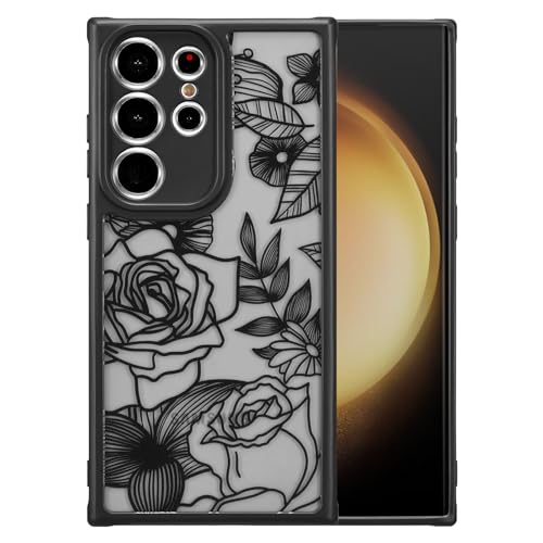 Coque Samsung S21 Ultra fine en TPU souple noir motif floral à roses imprimées