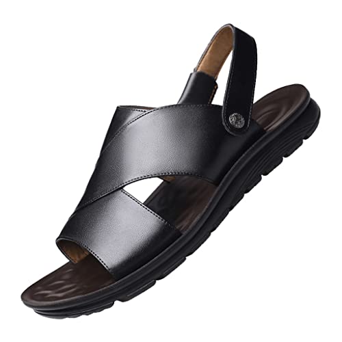 Men Genuine Leather Sandals Outside Cow Leather Slippers Soft-Soled Male Casual Sandals Non-Slip(40)