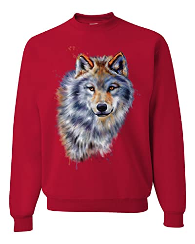 Wild Bobby Wolf Oil Painting Animal Lover Unisex Crewneck Graphic Sweatshirt, Red, Medium #TOP22