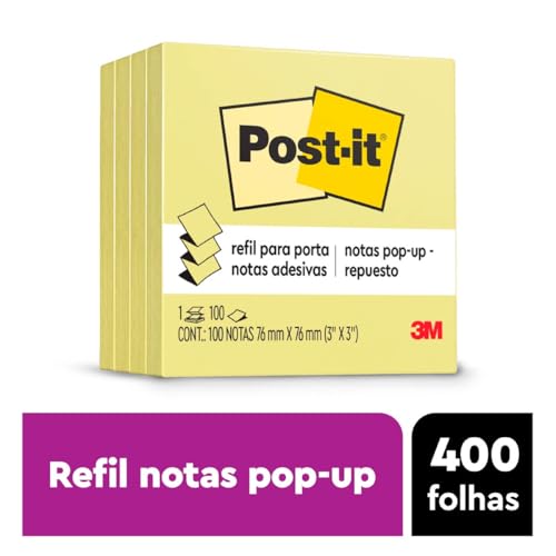 Post-it, 3M, Bloco de Notas Adesivas,76 mm x 76 mm, Amarela - 100 folhas, Amarelo