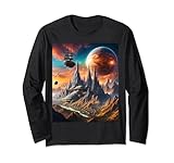 Estilo abstracto vintage, fantasía, colorido, montañas, planetas, barco, estilo abstracto, estilo Art Deco. Perfecto como regalo de cumpleaños o para cualquier tipo de fiesta