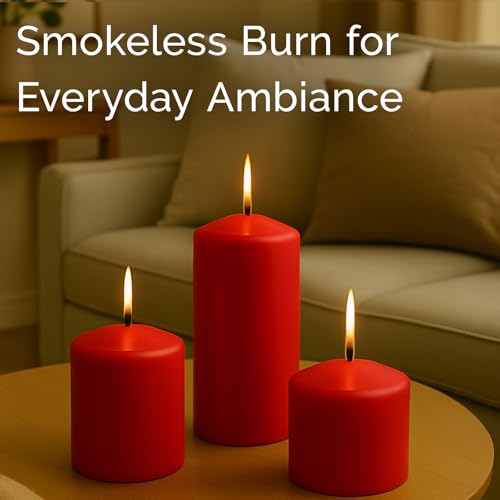 Stonebriar Unscented Pillar Candles – 35 Hour Burn Time, Long-Lasting Wax Candles for Weddings, Holidays, Home Décor & Special Events, Pack of 6, Red, 3" x 4" by Stonebriar - Image 4