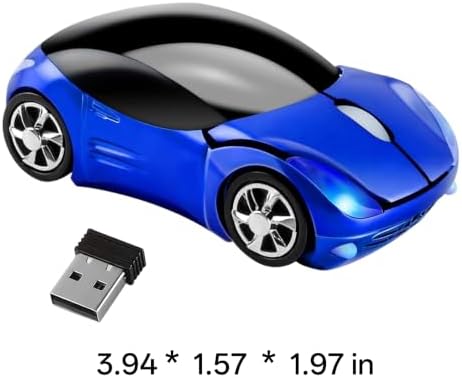Blue Cute Wireless,2.4G with USB Reciver 1600DPI Car for Computer Laptop Tablet for for OS for (Blue) Gift for
