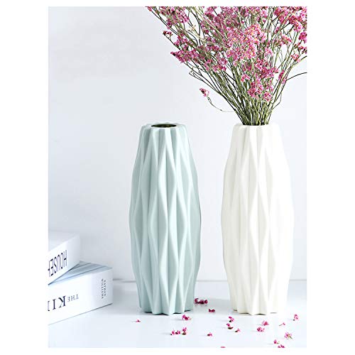 2PC Vases for Flowers, Geometric Flower Vases Decorative for Living Room, Table, Home,Office,Artificial Flowers Decor(Green+White)