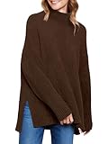 ANRABESS Women Oversized Turtleneck Long Sleeve Fuzzy Knit Slit Side Chunky Warm Pullover Sweaters 2025 Deep Brown Medium