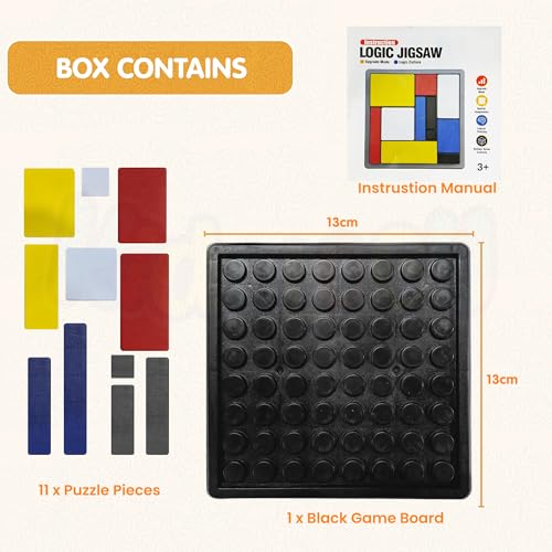 Image of Kidology Color Block Puzzle Game for Kids & Adults | Brain Teaser | Montessori Toy for Focus, Patience, Problem-Solving & Learning Game -88 Challenge Cards, 4 Difficulty Levels, STEM Education