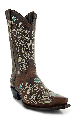 Soto Boots Women s Dahlia Vintage Flower Embroidery Cowgirl Boots M50042 (Brown,5.5 B(M) US)