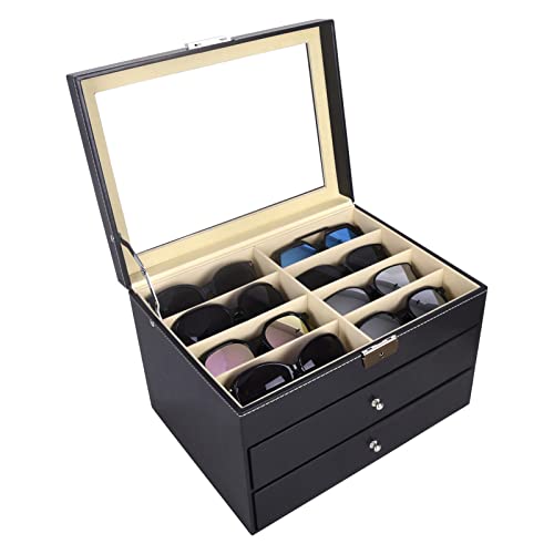 Autoark Leather 24 Piece Eyeglasses Storage And Sunglass Glasses Display Drawer Lockable Case Organizer,Black,Aw-095 #TOP3