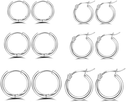 Silver Hoops Earrings for Women 925 Sterling Silver Hoop Earrings with Silver Stud Earrings Set with Cubic Zirconia Unisex Sleeper Huggie Small Hoop Earrings for Men Women(4mm*3+1*8/10/12mm) PABBEU