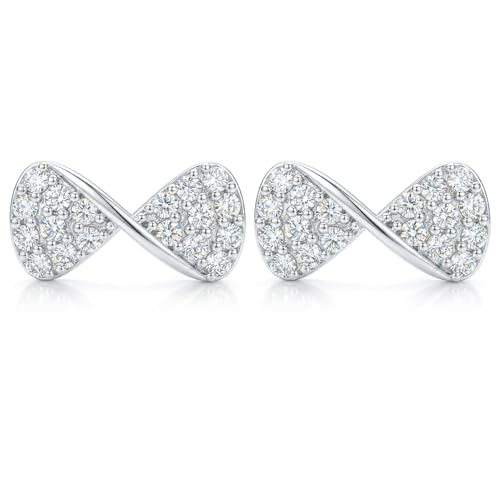 AVYRING Silver Bow Earrings for Women Girls - Sparkling & Cute Cubic Zirconia Stud Earrings Hypoallergenic Perfect for Brides & Bridesmaids