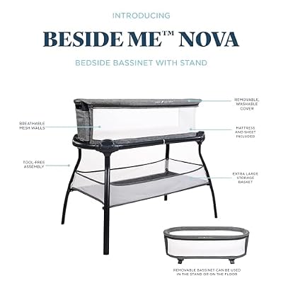 Baby Delight Beside Me Nova | Bedside Bassinet | Removable and Portable Bed | for Infants 0 5 Months | Charcoal Tweed