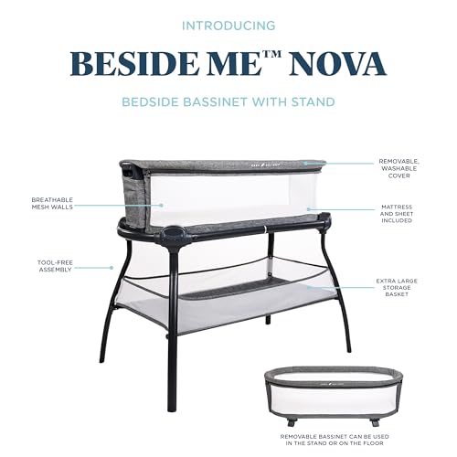 Baby Delight Beside Me Nova | Bedside Bassinet | Removable and Portable Bed | for Infants 0 – 5 Months | Charcoal Tweed by Baby Delight - Image 3