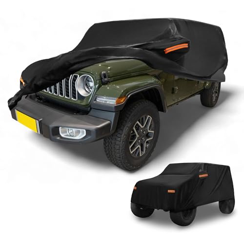 Image of Car Cover Waterproof All Weather Sun Rain Protection Full Exterior Cover for Jeep Wrangler 4DR Black with Left Side Zippers