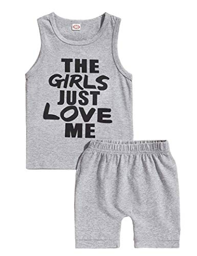 Toddler Infant Boy Shorts Clothes The Girls JUST Love ME Sleeveless Vest + Shorts Summer Outfits 18-24 Months