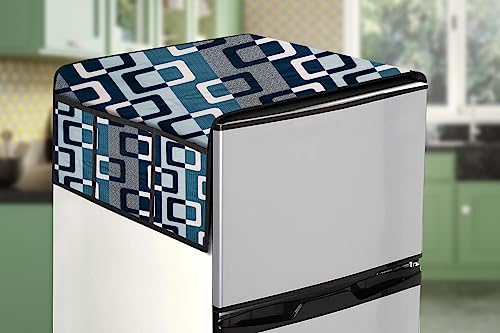 Image of Stylista Refridgerator top Cover Suitable for Samsung RT28C3452S8 /HL, 236 Liter Fridge, Dimension (WXD) 65x111 CM, Lattice Pattern Blue