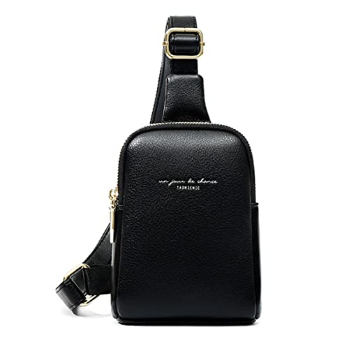 Womens Sling Bag Crossbody Fanny Pack Purse Leather Casual Fashion Travel Daypack Sport Chest Satchel for Women (A-Black)