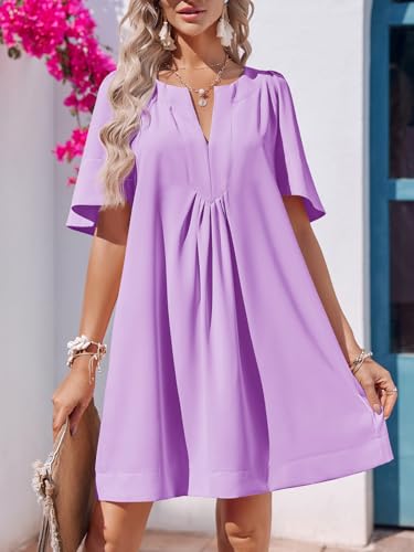 Image of Wenrine Womens Flutter Short Sleeve Mini Dress Casual V Neck Loose Flowy Summer Dresses