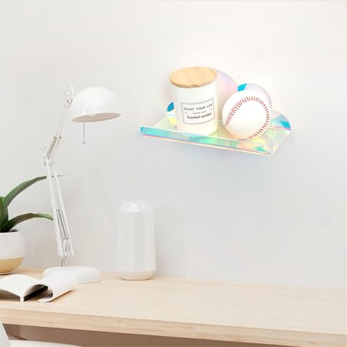 Lesnala 2Pcs Cloud Mini Shelf Iridescent Floating Shelves Acrylic Wall Mounted with Stickers and Screws for Bathroom Bedroom Living Room Office - Thumbnail 6