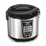 Hamilton Beach Digital Programmable Rice and Slow Cooker & Food Steamer, 20 Cups Cooked (10 Cups Uncooked), 14 Pre-Programmed Settings for Sear Sauté, Hot Cereal, Soup, Nonstick Pot, Stainless Steel