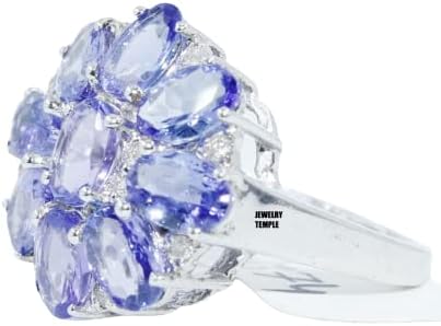 Statement Rings for woman Girls 92.5 Silver Diamond September Birthstone Blue Sapphire band 4x6 mm oval