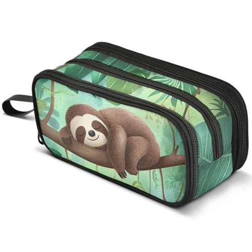 Image of ALAZA Sloth Sleeping Exotic Tree Large Pencil Case, Pen Pouch Pencil Bag with 3 Compartments Pen Holder Organizer Stationery Bag
