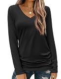 Zeagoo Black Long Sleeve Shirt for Woman V-Neck T Shirt Solid Casual Basic Tops Fall Tees Summer Clothing L