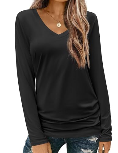 Zeagoo Womens T Shirts Long Sleeve V Neck Basic Tee Casual Loose Fit Soft Fall Tops Outfits 2025 S-XXL