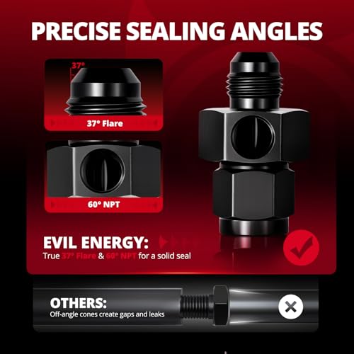 EVIL ENERGY 6AN Male Flare to -6 Female Swivel with 1/8" NPT Gauge Port Fuel Pressure Take off Fitting Adapter Aluminum - Image 5
